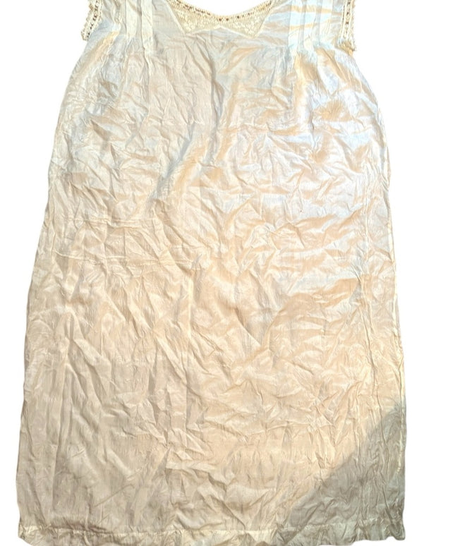 Lovely Antique Late 1800s Silk Cream Sleeveless slip under dress crochet collar