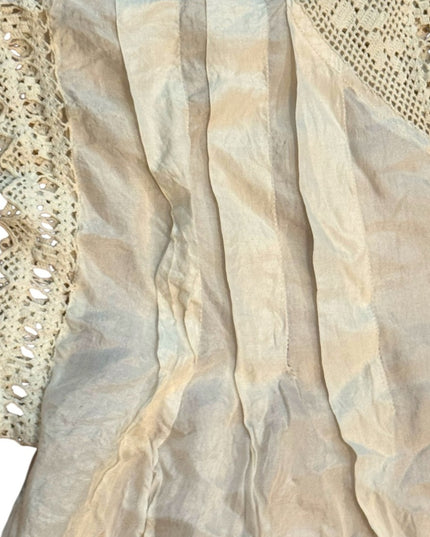 Lovely Antique Late 1800s Silk Cream Sleeveless slip under dress crochet collar