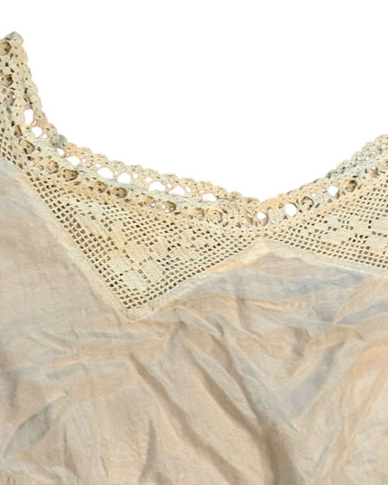 Lovely Antique Late 1800s Silk Cream Sleeveless slip under dress crochet collar