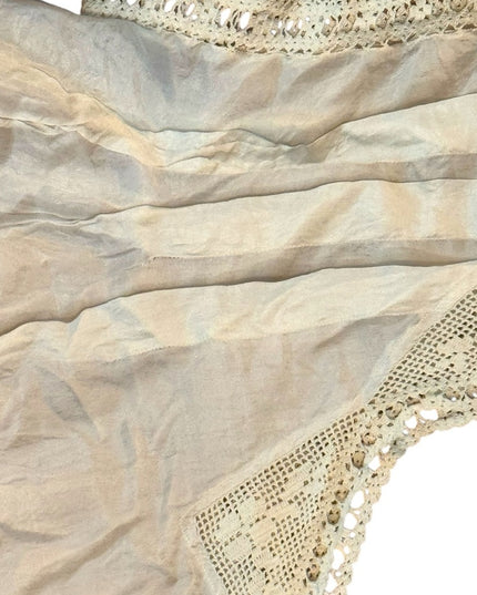 Lovely Antique Late 1800s Silk Cream Sleeveless slip under dress crochet collar