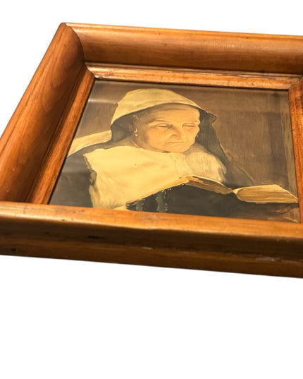 Antique 1800s Primitive Handmade Wooden Framed Art Print “The Comforter”
