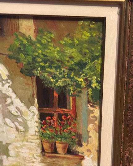 Rustic Doorway Painting French Stone Cottage Building Interior 1950s Oil Framed