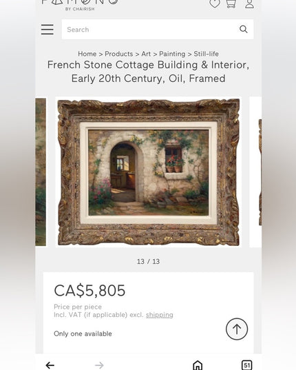 Rustic Doorway Painting French Stone Cottage Building Interior 1950s Oil Framed