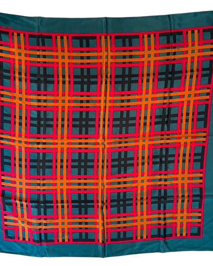 Vintage Albert Nippon Plaid Silk Scarf in Teal and Red