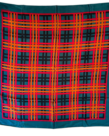 Vintage Albert Nippon Plaid Silk Scarf in Teal and Red