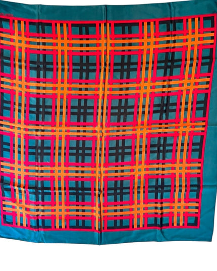 Vintage Albert Nippon Plaid Silk Scarf in Teal and Red