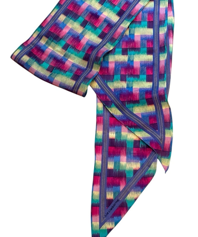 Colorful Vintage Liz Claiborne Pink Geometric Patterned Scarf