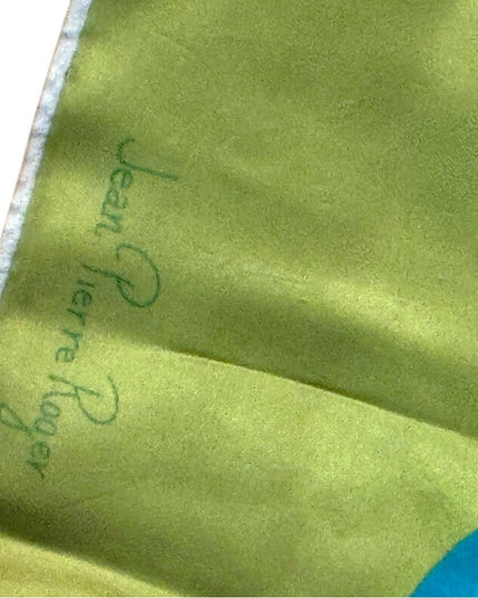 Jean Pierre Roger Paris Vintage Green & Blue Modernist Women Silk Scarf RARE