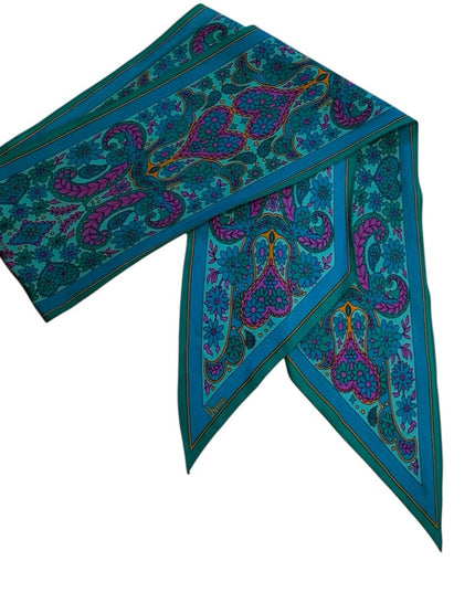 Elegant Vintage VERA Teal and Pink Silk Scarf Paisley