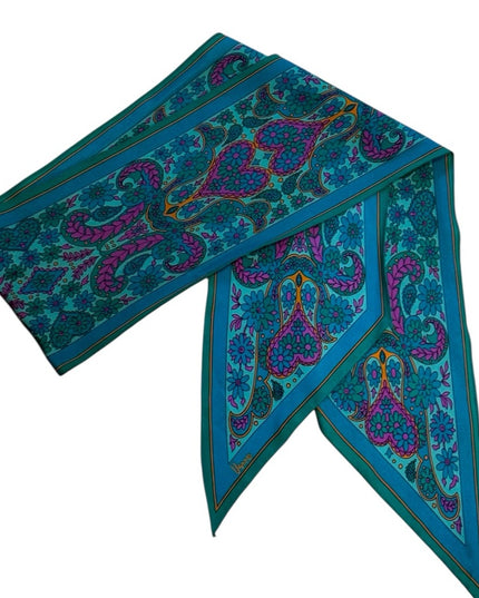 Elegant Vintage VERA Teal and Pink Silk Scarf Paisley