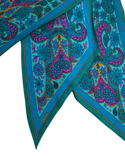 Elegant Vintage VERA Teal and Pink Silk Scarf Paisley