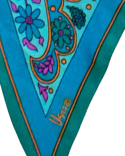 Elegant Vintage VERA Teal and Pink Silk Scarf Paisley