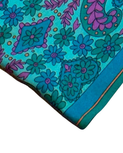 Elegant Vintage VERA Teal and Pink Silk Scarf Paisley