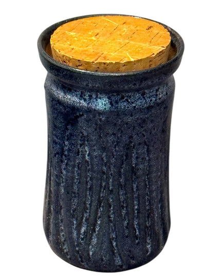 Blue Handmade signed Pottery Ceramic Jar with Cork Lid