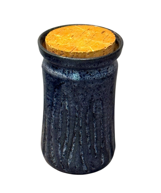 Blue Handmade signed Pottery Ceramic Jar with Cork Lid