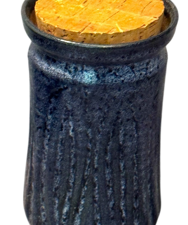 Blue Handmade signed Pottery Ceramic Jar with Cork Lid