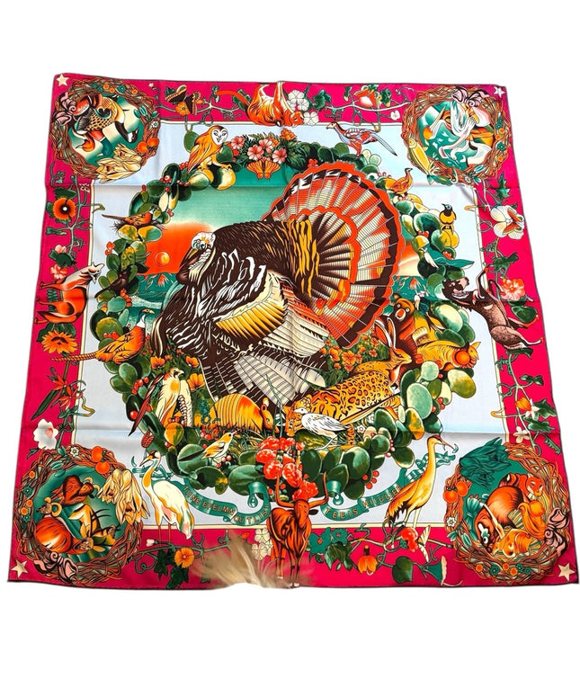 Vibrant Animal Print Turkey Stunning Print Silk Scarf Paris France