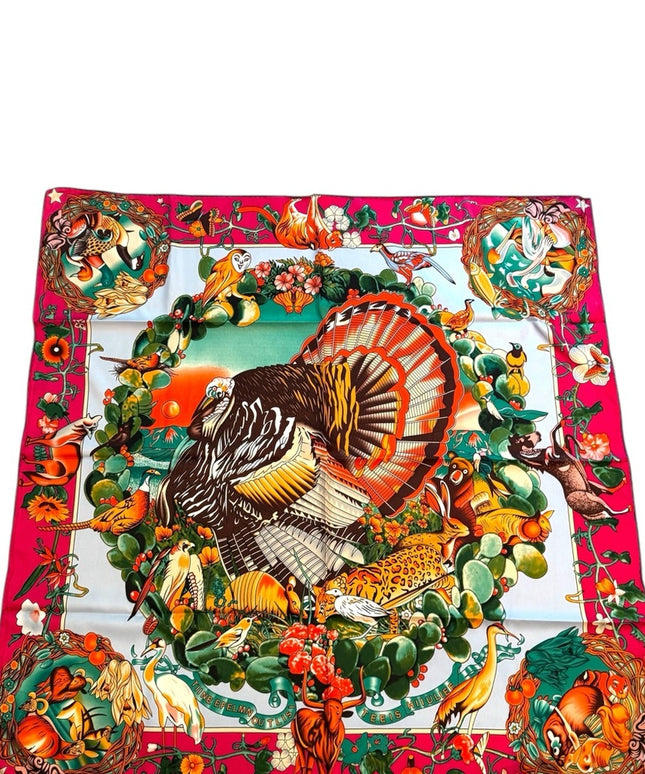 Vibrant Animal Print Turkey Stunning Print Silk Scarf Paris France