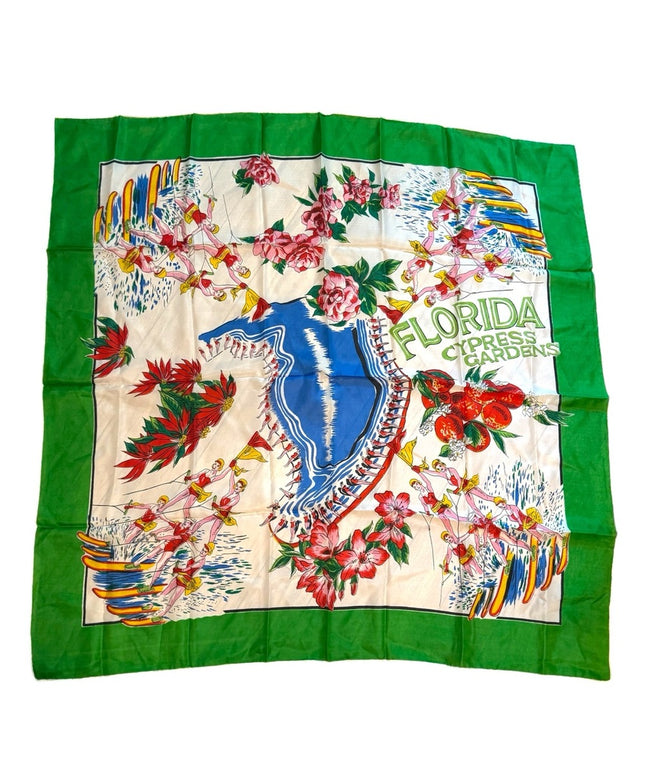 Vintage Florida  Cypress Gardens Scarf SILK colorful Fun light summer
