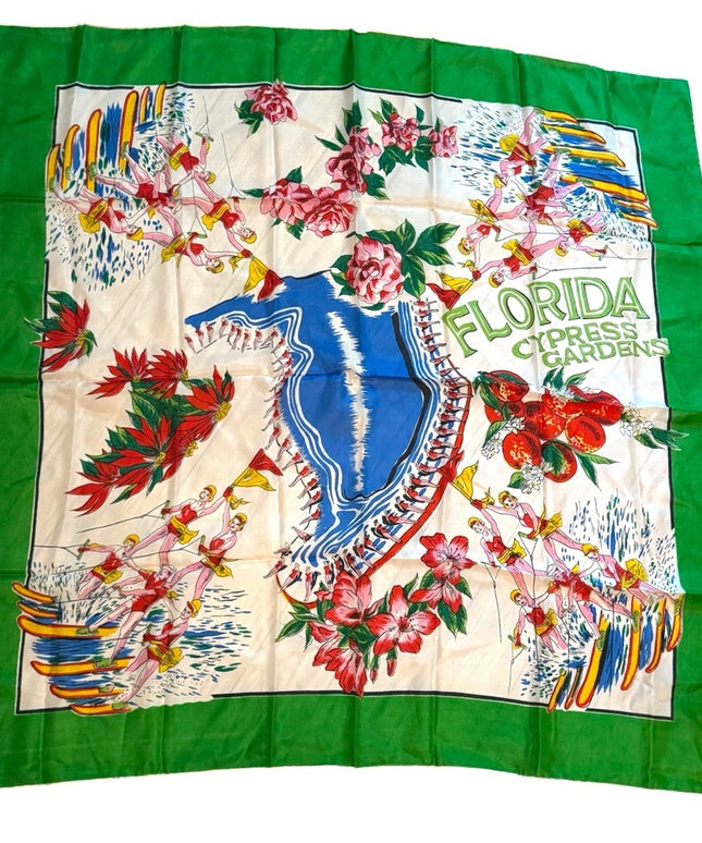 Vintage Florida  Cypress Gardens Scarf SILK colorful Fun light summer