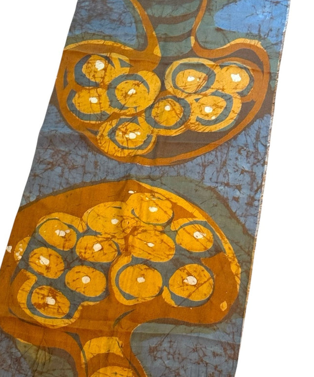 Artistic Batik Fabric with Tree Design Mushroom design  SILK Wanda Scarf 1970s