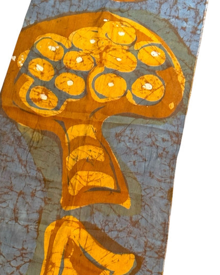 Artistic Batik Fabric with Tree Design Mushroom design  SILK Wanda Scarf 1970s