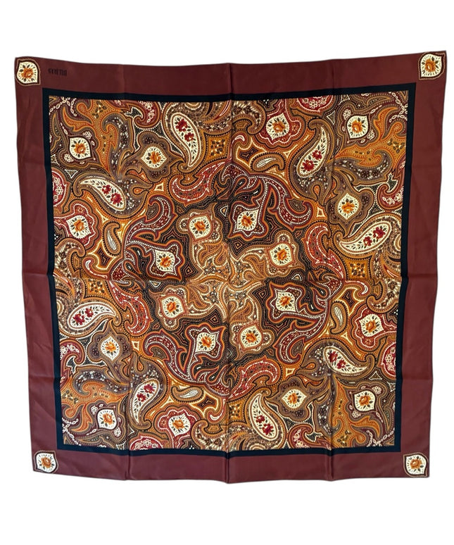 Vintage Bill Blass Brown Paisley Pattern Silk Scarf Wrap floral