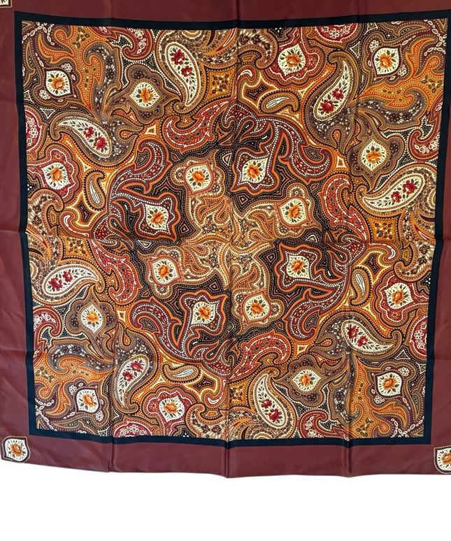Vintage Bill Blass Brown Paisley Pattern Silk Scarf Wrap floral