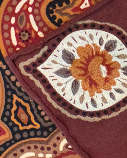Vintage Bill Blass Brown Paisley Pattern Silk Scarf Wrap floral
