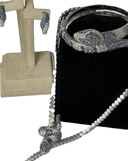 Vintage BUTLER Purple silver crystal snake set necklace earrings bracele…