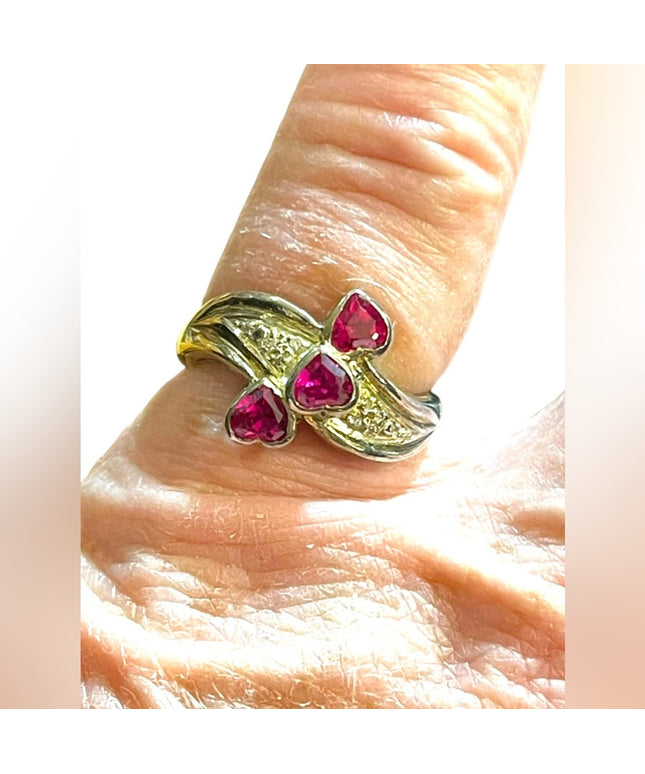 Authentic Ruby heart Sterling silver diamond illusion ring