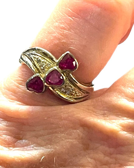 Authentic Ruby heart Sterling silver diamond illusion ring
