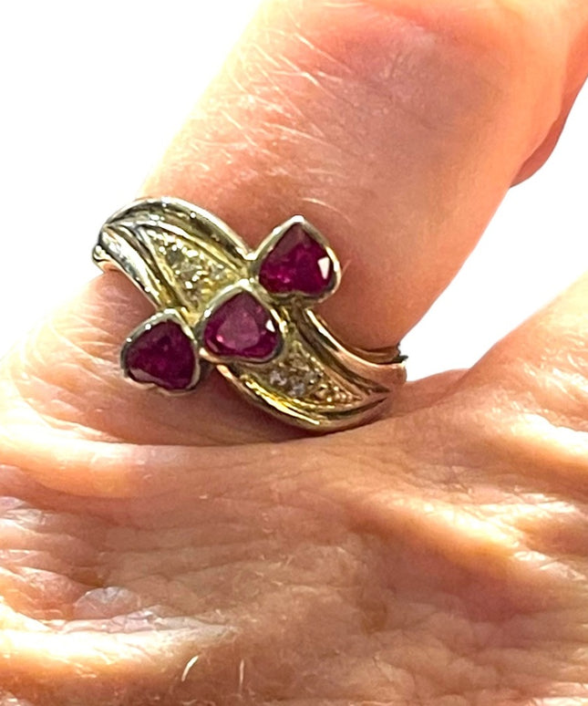 Authentic Ruby heart Sterling silver diamond illusion ring