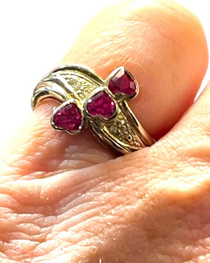 Authentic Ruby heart Sterling silver diamond illusion ring