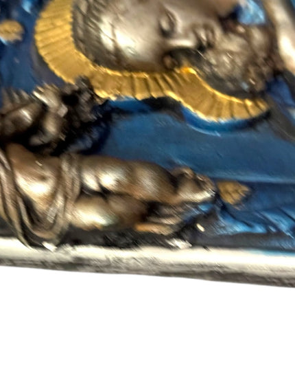 Blue Gold Religious Plaque with Cherubs Mary Jesus Madonna Vintage Plaster