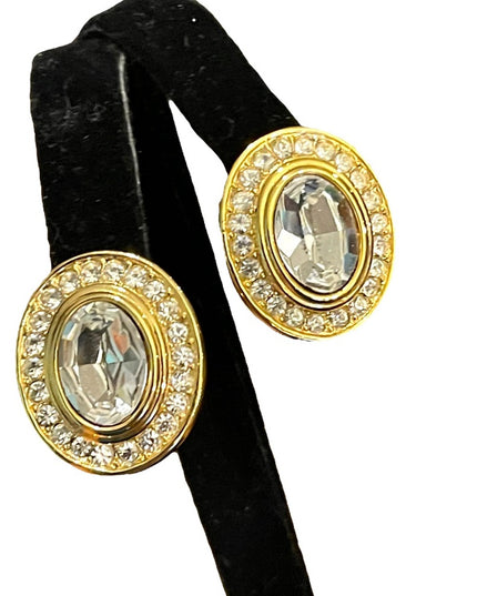 - Vintage Oscar De La Renta 1980s Crystal earrings gold finish