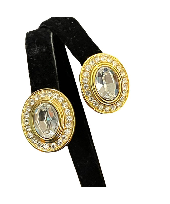 - Vintage Oscar De La Renta 1980s Crystal earrings gold finish