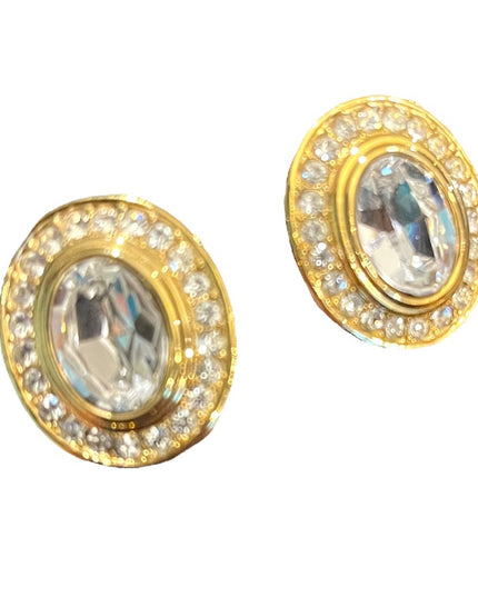 - Vintage Oscar De La Renta 1980s Crystal earrings gold finish