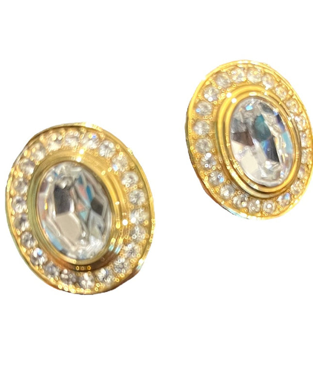 - Vintage Oscar De La Renta 1980s Crystal earrings gold finish