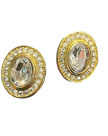 - Vintage Oscar De La Renta 1980s Crystal earrings gold finish