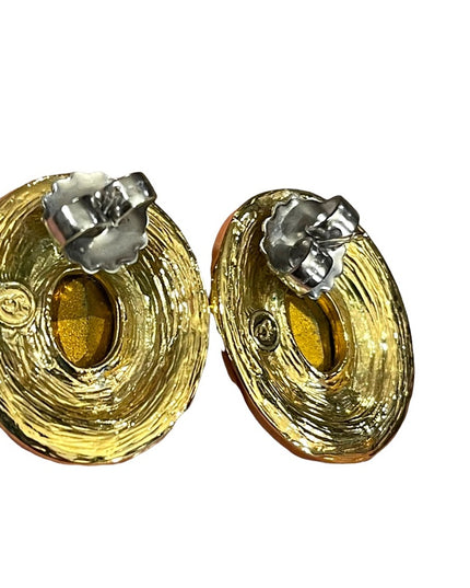 - Vintage Oscar De La Renta 1980s Crystal earrings gold finish