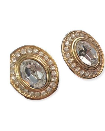 - Vintage Oscar De La Renta 1980s Crystal earrings gold finish
