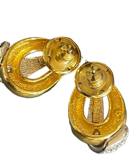 - Fine Oscar De La Renta Gold plate rhinestone tear drop pierced earrings