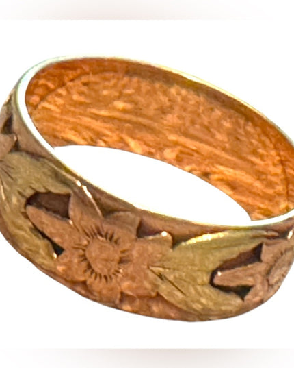 Elegant Antique Etched Handmade 10k Rose Gold Floral Ring
