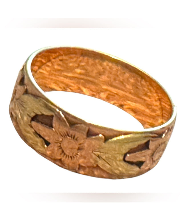 Elegant Antique Etched Handmade 10k Rose Gold Floral Ring