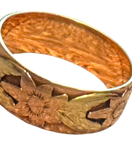 Elegant Antique Etched Handmade 10k Rose Gold Floral Ring