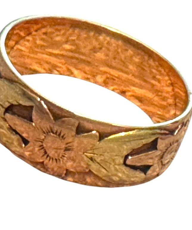 Elegant Antique Etched Handmade 10k Rose Gold Floral Ring