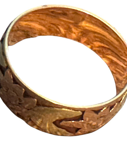 Elegant Antique Etched Handmade 10k Rose Gold Floral Ring