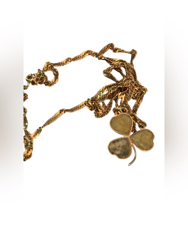 Vintage Connemara EURO Irish 9k clover pendant & 10k Gold Chain Necklace
