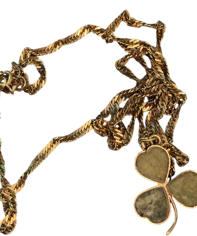 Vintage Connemara EURO Irish 9k clover pendant & 10k Gold Chain Necklace